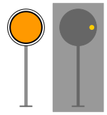 okrągła pomarańczowa tarcza z czarnym pierścieniem i białą obwódką